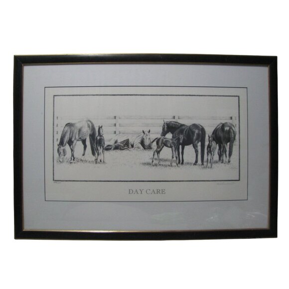 Day Care Horse Print by Robert Blehert Signed 207/305 Framed Art 26x20 - Picture 1 of 9